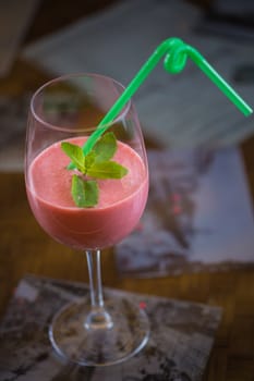 Fruit shake with strawberries and banana. Shallow dof