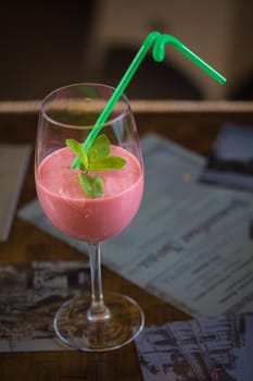 Fruit shake with strawberries and banana. Shallow dof