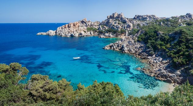 The bird's-eye view of the bay, Capo Testa, Sardinia, Italy. Panorama