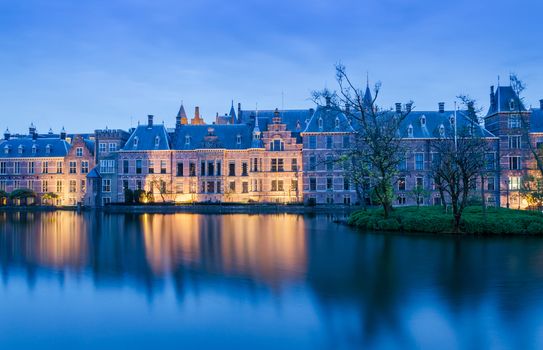 Twilight at Binnenhof palace, place of Parliament in The Hague, Netherlands.