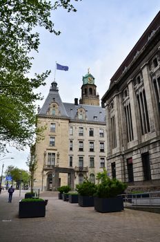 Rotterdam, Netherlands - May 9, 2015: People visit Town hall of Rotterdam on May 9, 2015. The foundation stone was laid by Queen Wilhelmina on July 15, 1915.