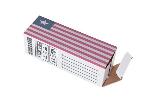 Concept of export, opened paper box - Product of Liberia