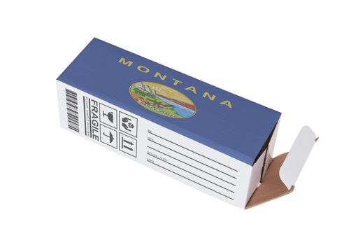Concept of export, opened paper box - Product of Montana