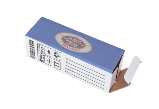 Concept of export, opened paper box - Product of Minnesota