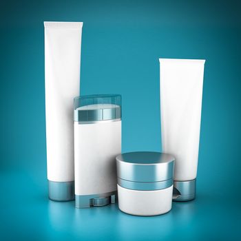 Set of cosmetics on a blue background