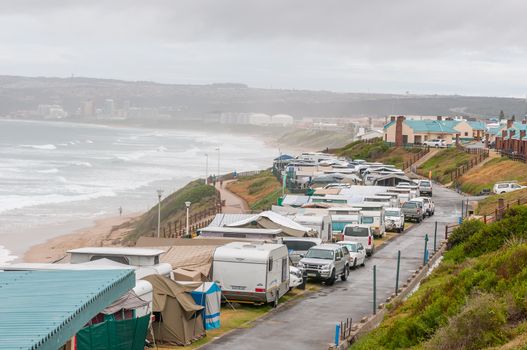 MOSSELBAY, SOUTH AFRICA - DECEMBER 28, 2014: Hartenbos Caravan Park B-Block on a rainy morning. A popular holiday destination