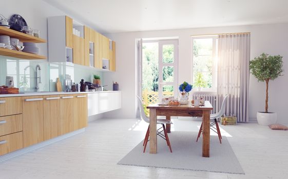 modern kitchen interior. 3d design cocept.