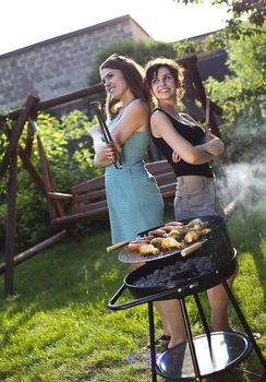 Two girls on grill, natural colorful tone