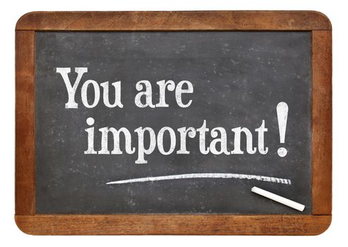 You are important - positive affirmation words on a vintage slate blackboard