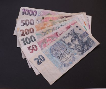 Czech currency CZK with some banknotes withdrawn 20 and 50 CZK bill