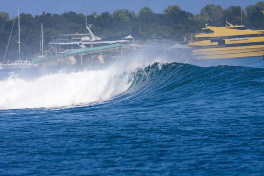 Epic Ocean Blue Wave near Lembongan island,Indonesia.