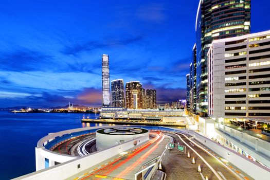 traffic in modern city at night, Hong Kong.