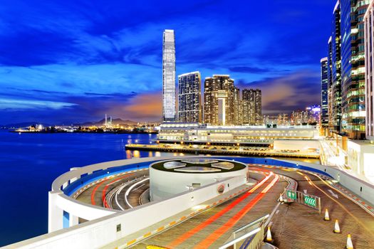 traffic in modern city at night, Hong Kong.