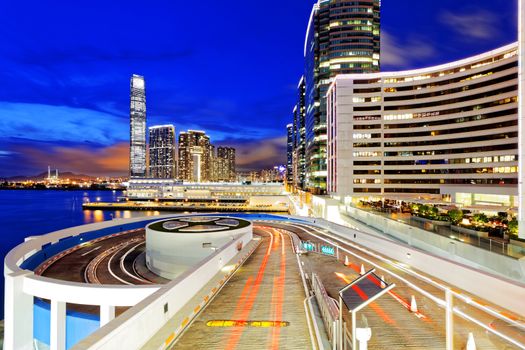 traffic in modern city at night, Hong Kong.