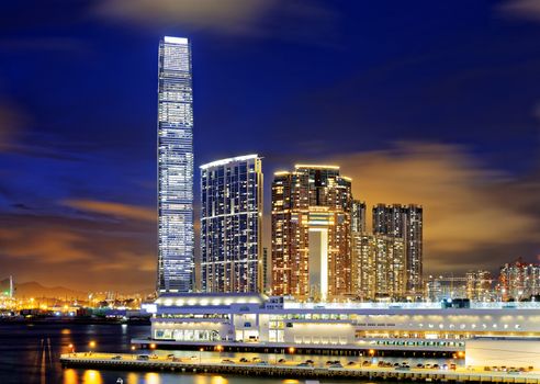 Kowloon office buildings at night, hong kong