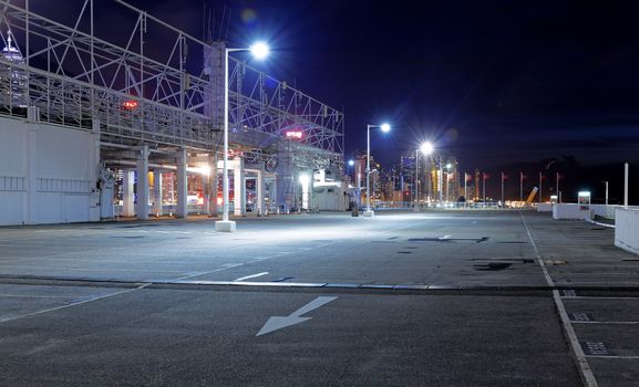 Empty car park at night