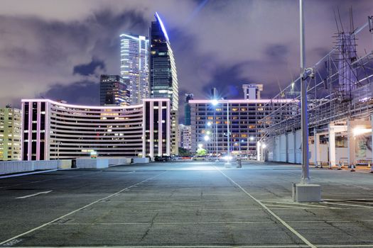 Empty car park at night