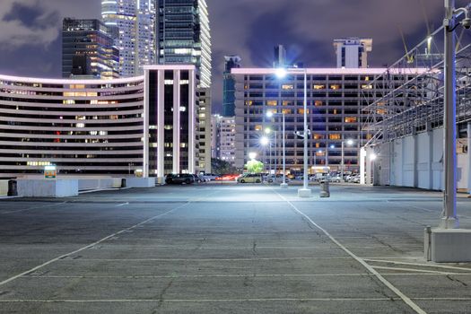 Empty car park at night