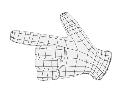 Wire-frame hand pointing finger. Front view. Isolated render on white background