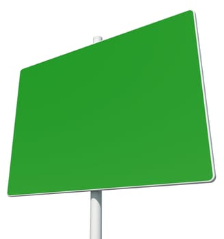 Big rectangle green road sign. Isolated on white background