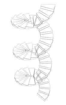 Wire-frame spiral stairs. Perspective view. Isolated on white background