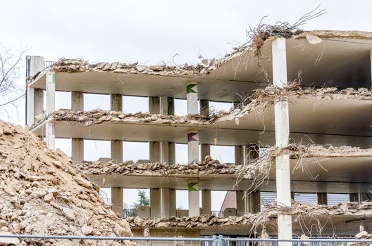 Demolition, demolition of a car parking garage in Velbert Germany NRW on East Street.