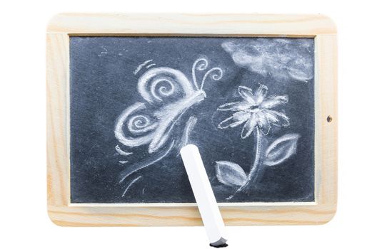 Blackboard in wooden frame with a chalk drawing.