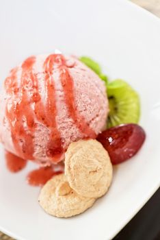 Fruit strawberry ice cream in plate 