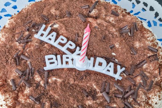 Birthday cake with candle and inscription Happy Birthday