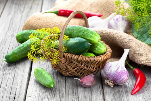 cucumbers on the wooden background