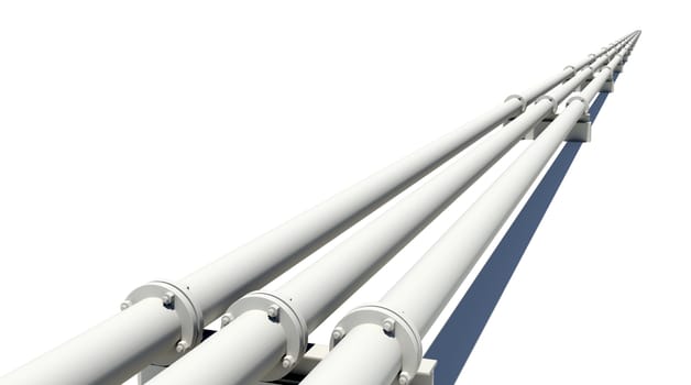 Three white industrial pipes with shadow. Isolated on white background