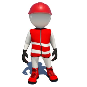 Worker in red vest, shoes and helmet. Isolated render on white background