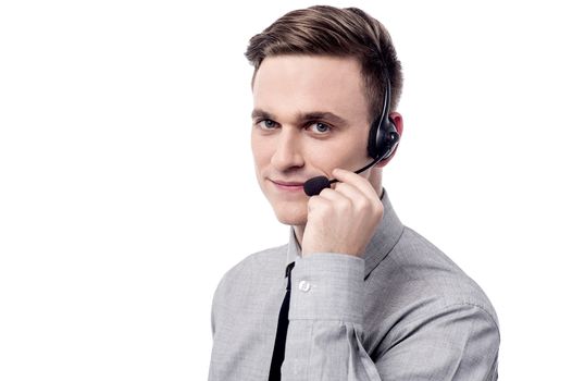 Customer support executive with head phones