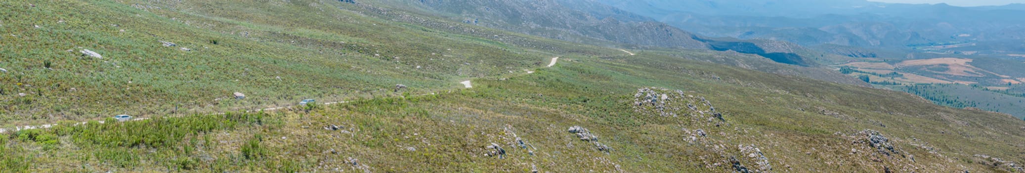 SWARTBERG PASS, SOUTH AFRICA - JANUARY 2, 2015: View from the Swartberg Pass between Oudtshoorn and Prince Albert towards Schoemansville and the Cango Caves