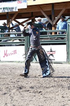 MERRITT, B.C. CANADA - May 30, 2015: Bull riders before the opening ceremony of The 3rd Annual Ty Pozzobon Invitational PBR Event.