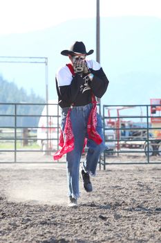 MERRITT, B.C. CANADA - May 30, 2015: Rodeo Clown in the arena during The 3rd Annual Ty Pozzobon Invitational PBR Event.