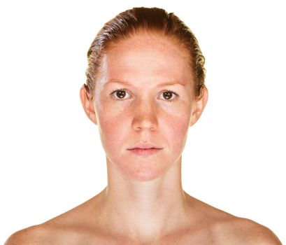 Isolated female with bare shoulders staring ahead