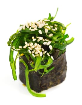 Traditional japanese sushi with green caviar isolated