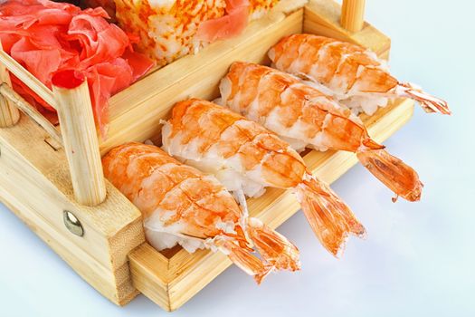 Different Types of Maki Sushi and Nigiri Sushi on white background