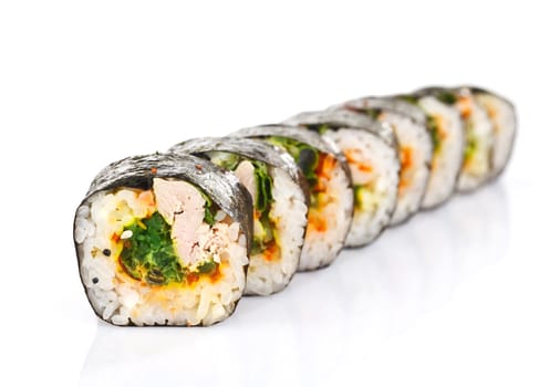 traditional fresh japanese sushi rolls solated on white background