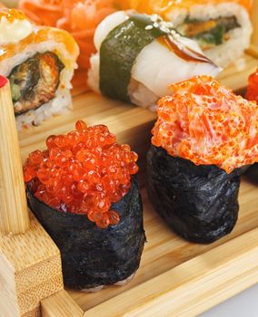 Set of Sushi roll on white  backgraund