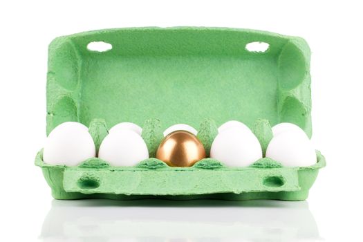 golden egg in the package, concept of Making Money, isolated on white background