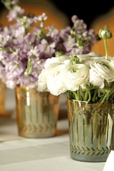 Bouquet of rose flowers in glass vase