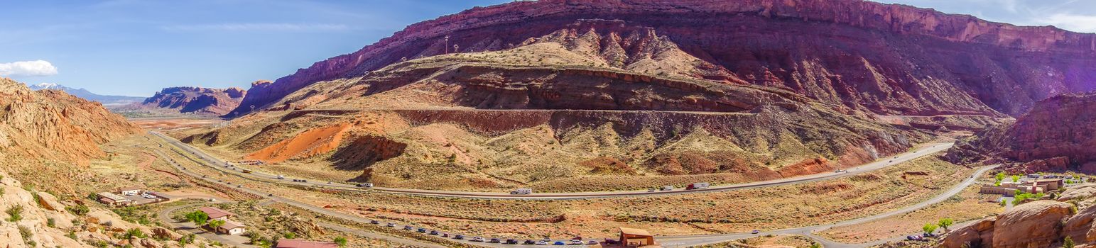 panoramic view of entrance to Arches National Park 