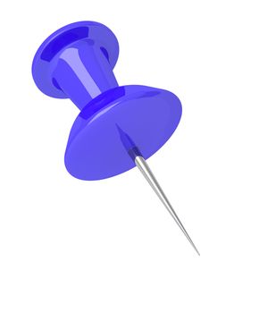 Illustration depicting a single blue push pin over white.