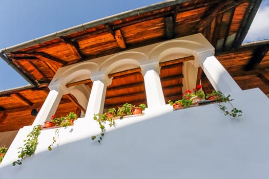Polovragi, Romania - September 2, 2012: Balcony from the old orthodox Polovragi monastery, Romania