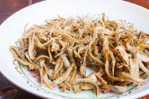 Deep Fried Minnow Fish with Salt and Sugar Stock Photo