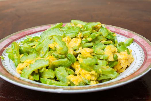 Stir Fried Bitter Gourd with Egg Stock Photo