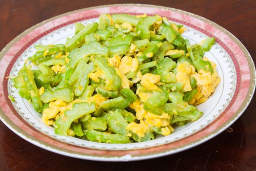 Stir Fried Bitter Gourd with Egg Stock Photo