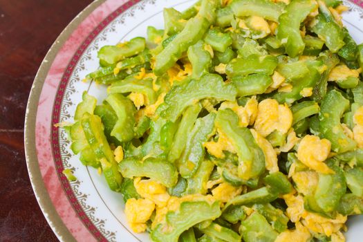 Stir Fried Bitter Gourd with Egg Stock Photo